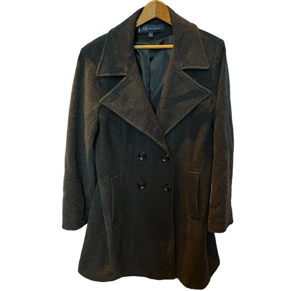 Anne Klein Peacoat Women's Large Dark Grey Wool